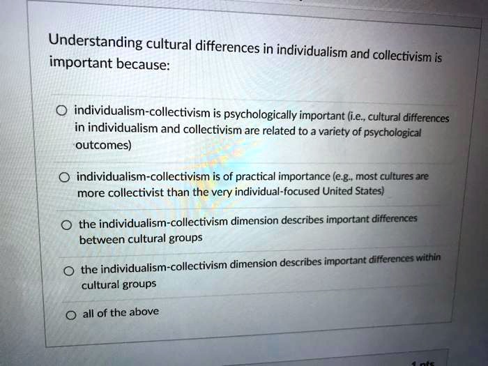 Understanding cultural differences in individualism and collectivism is ...
