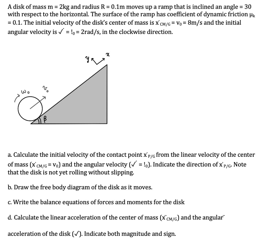 A Clockwise Ramp SOLVED: A disk of mass m = 2 kg and radius R = 0.1 m moves up a ramp ...