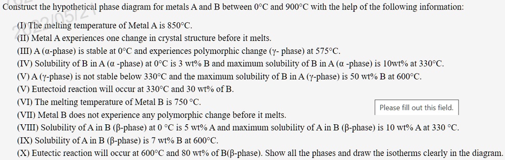 SOLVED: Construct The Hypothetical Phase Diagram For Metals A And B ...