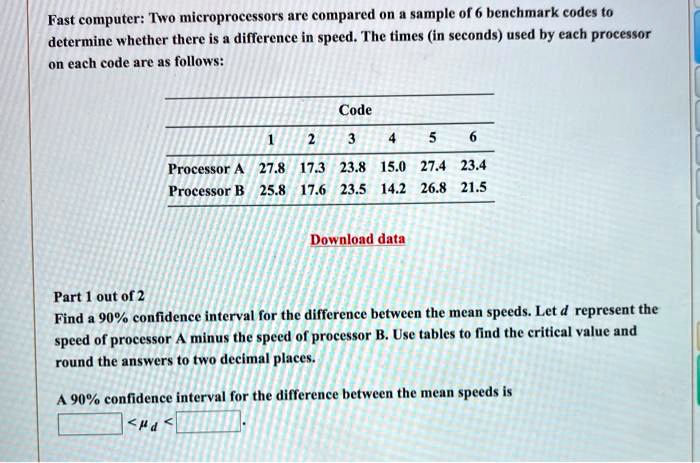 Solved Two microprocessors are compared on a sample of six