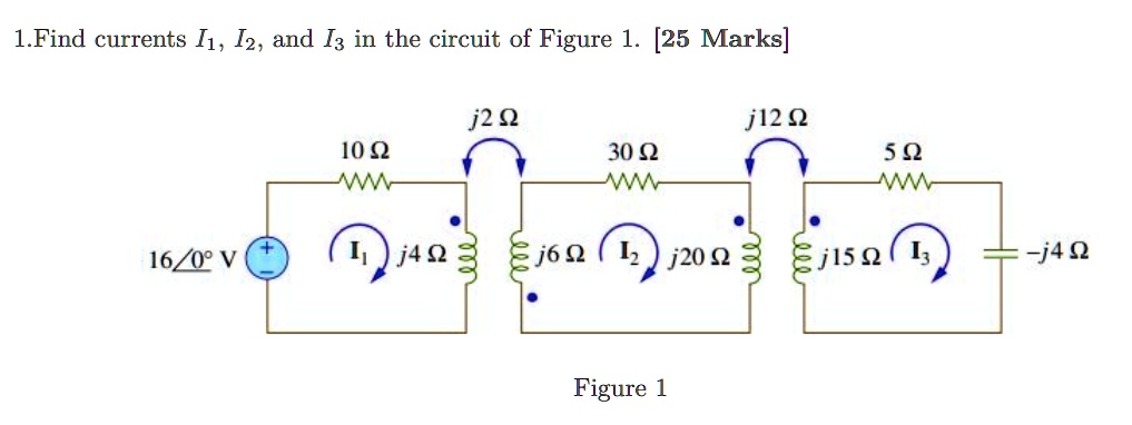 1.Find currents I1, I2, and I3 in the circuit of Figure 1. [25 Marks]