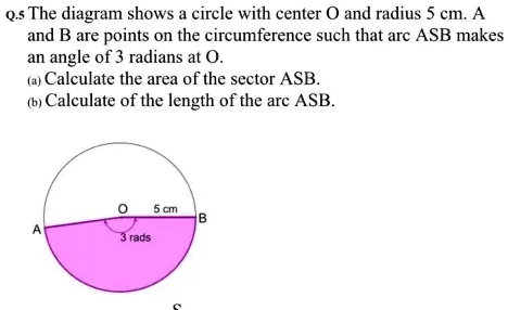 SOLVED: e.s The diagram shows a circle with center 0 and radius 5 cm ...