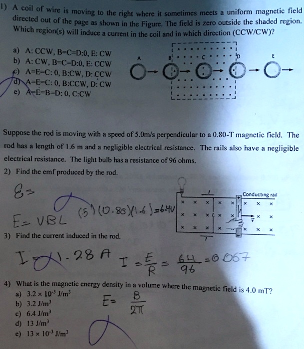 SOLVED: A coil of wire is moving to the right where it sometimes meets ...