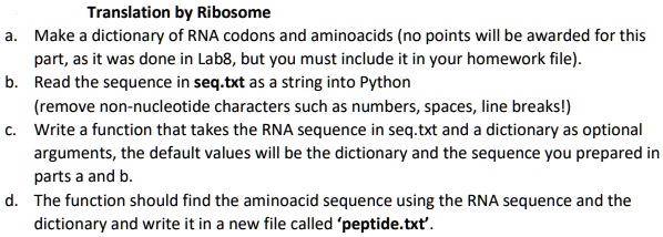 SOLVED: That's questions' solved with Python. Translation by Ribosome a ...