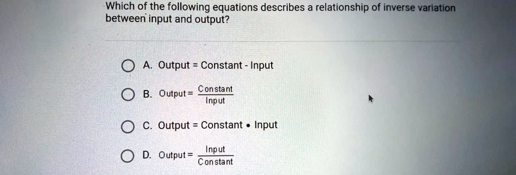 SOLVED: Which of the following equations describes a relationship of ...