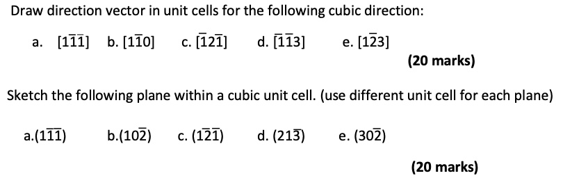 SOLVED: Draw direction vector in unit cells for the following cubic ...