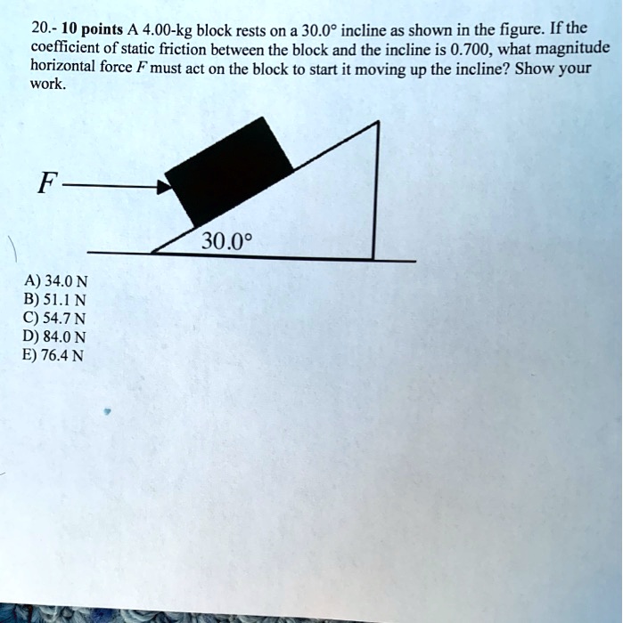 SOLVED: 20-10 points A 4.00-kg block rests on a 30.0Â° incline as shown ...