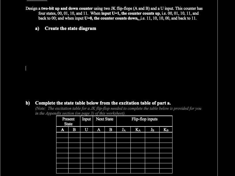 SOLVED: Design a two-bit up and down counter using two JK flip-flops (A ...