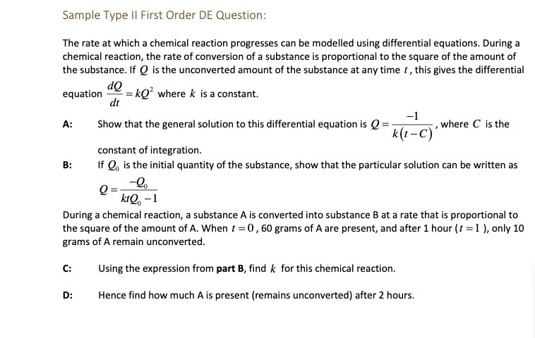 SOLVED: The Rate At Which A Chemical Reaction Progresses Can Be Modeled ...