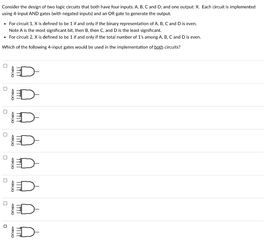 SOLVED: Consider The Design Of Two Logic Circuits That Both Have Four ...