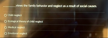  views the family behavior and neglect as a result of social causes child neglect ecological theory of child neglect medical neglect emotional neglect 90106