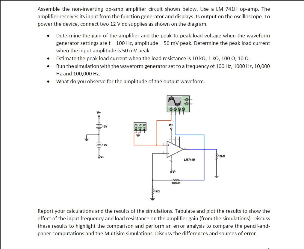Assemble the noninverting opamp amplifier circuit shown below. Use an