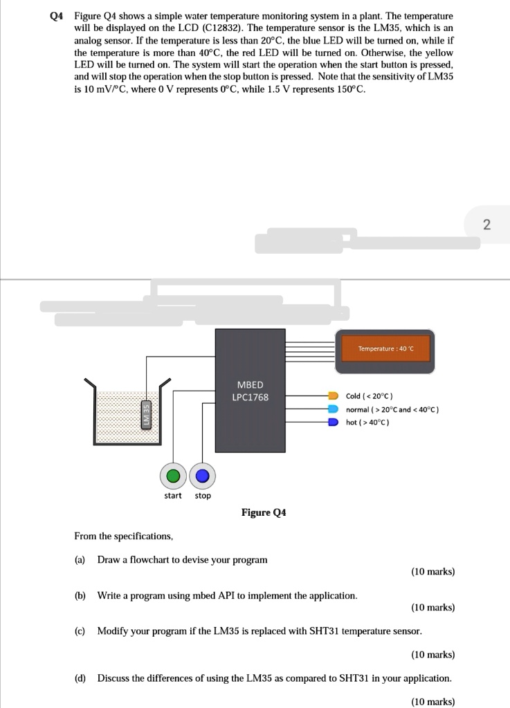 SOLVED: Q4 Figure Q4 shows a simple water temperature monitoring system ...