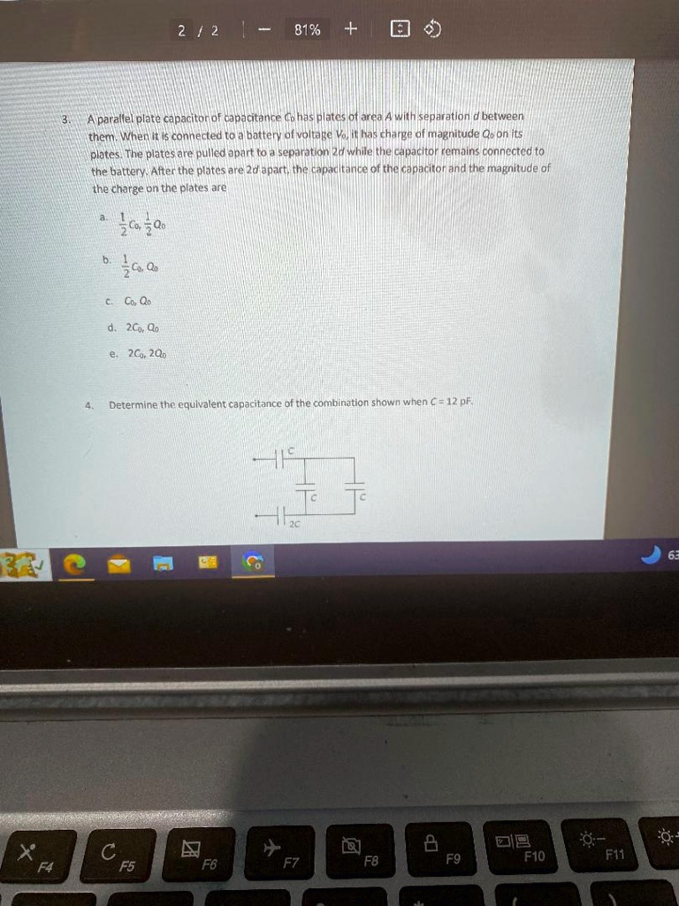 SOLVED: A parallel plate capacitor of capacitance Co has plates of area ...