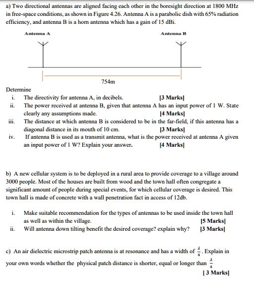 a) Two directional antennas are aligned facing each other in the