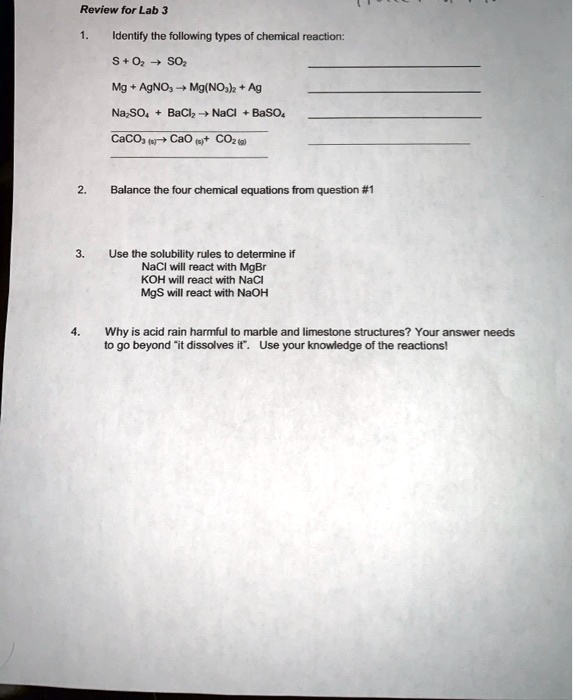 SOLVED Review for Lab 3 Identify the following types of chemical