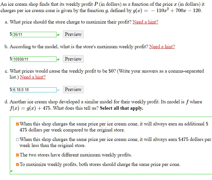 SOLVED An ice cream shop finds that its weekly profit P (in dollars