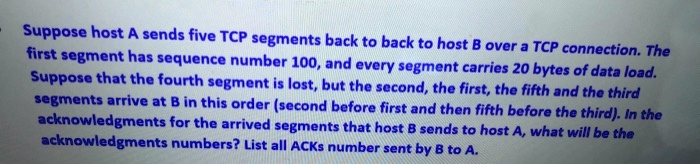 Suppose host A sends five TCP segments back to back to host B over a ...