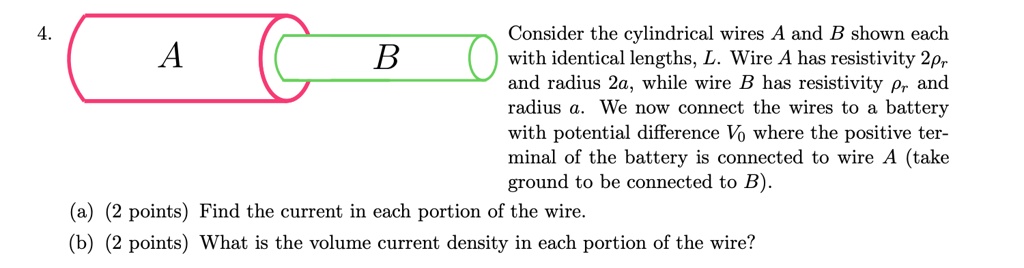4. A B Consider the cylindrical wires A and B shown each with identical ...
