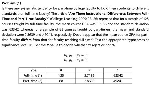 SOLVED: Problem (1): Is there any systematic tendency for part-time ...