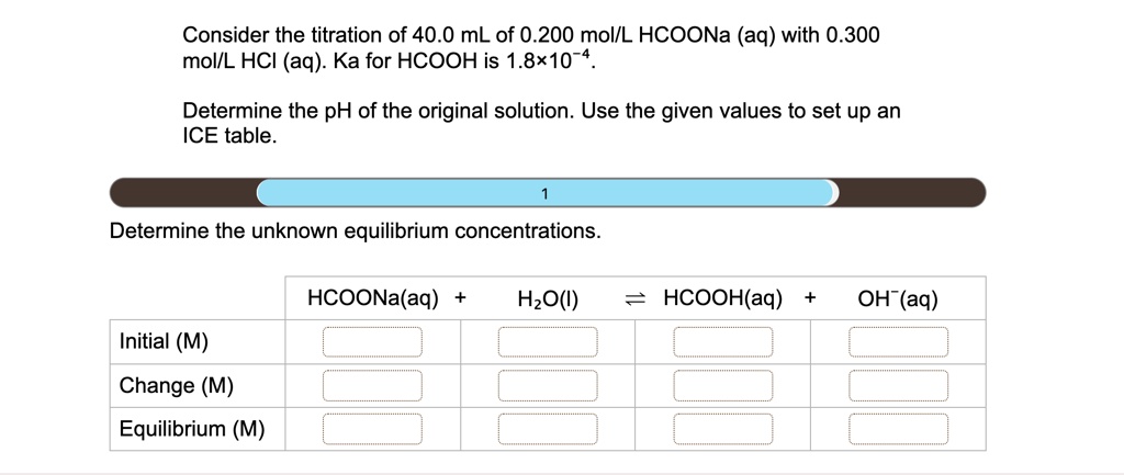 SOLVED: Consider the titration of 40.0 mL of 0.200 mol/L HCOONa (aq ...