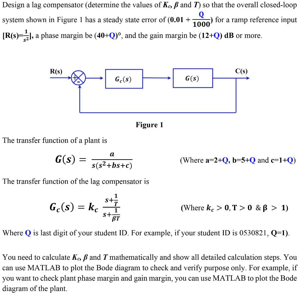 q0 design a lag compensator determine the values of kc and t so that ...