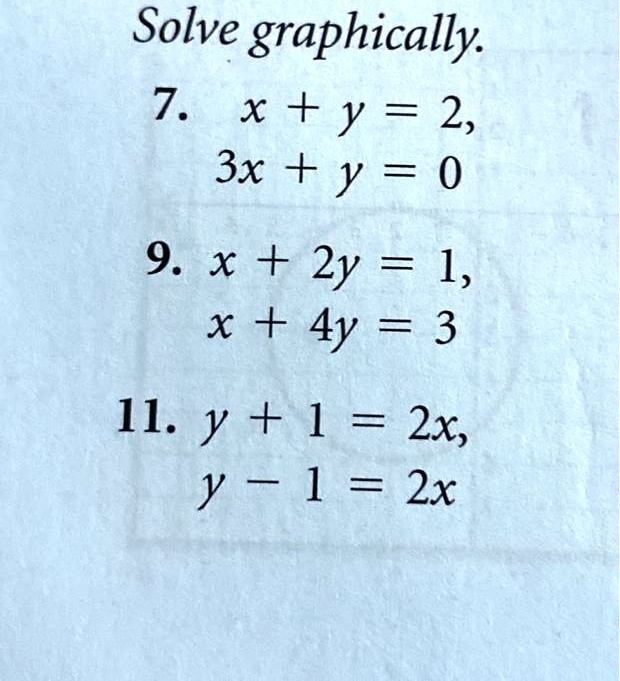 Solved Solve Graphically 7 X Y 2 3x Y 0 9 X 2y 1 X 4y 3 11 Y 1 2x Y 1 2x