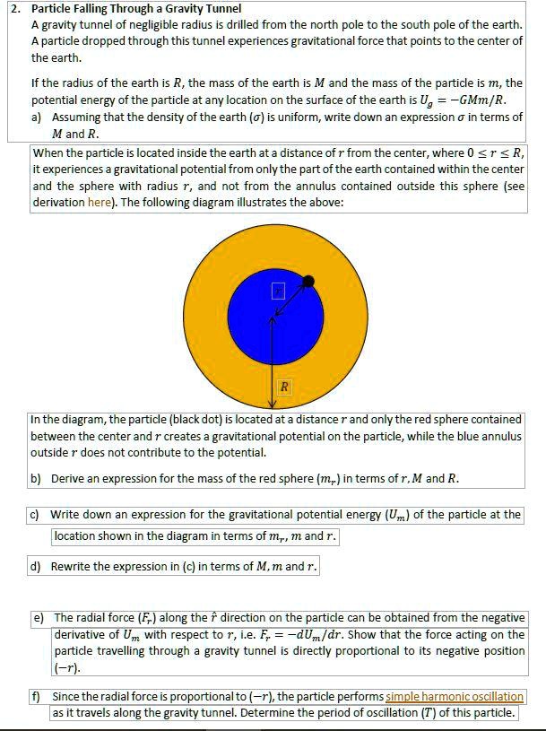 SOLVED: Particle Falling Through Gravity Tunnel A gravity tunnel of ...