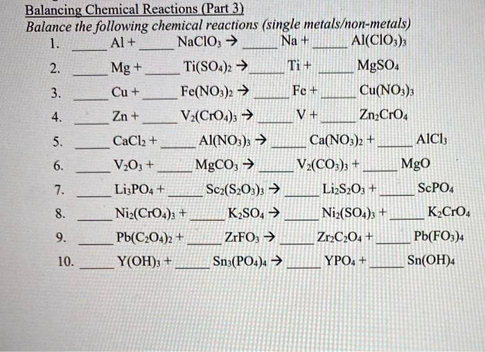 SOLVED Balancing Chemical Reactions (Part 3) Balance the following