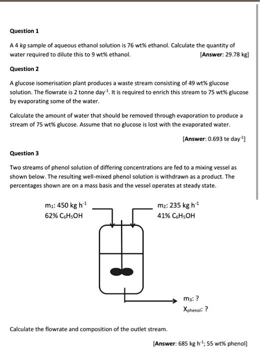 SOLVED A 4 kg sample of aqueous ethanol solution is 76 wt ethanol