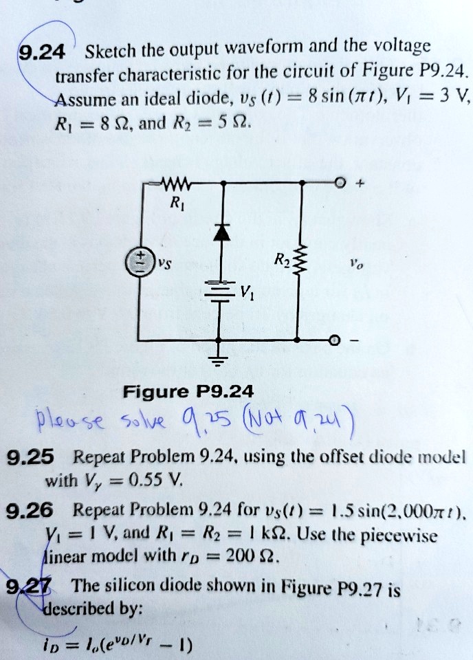 9.24 Sketch the output waveform and the voltage transfer characteristic ...