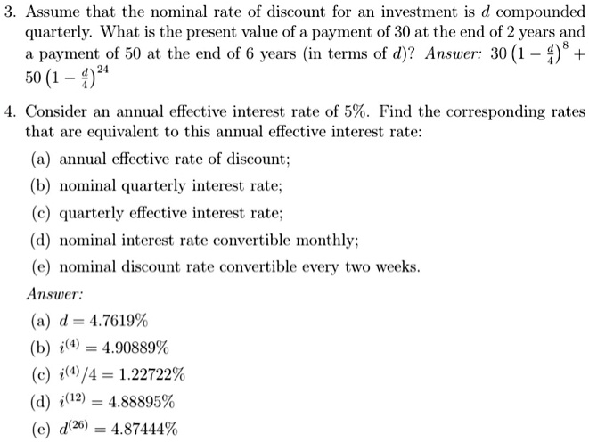assume that the nominal rate of discount for ahl investment is d ...