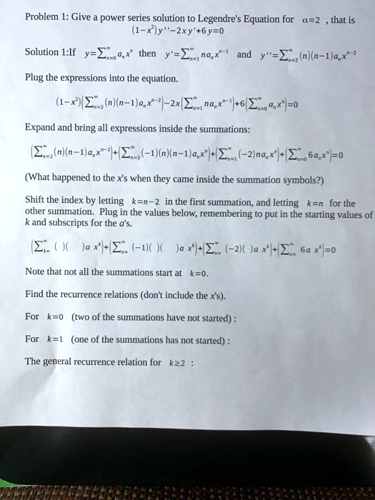Problem 1 Give Power Series Solution To Legendre Itprospt