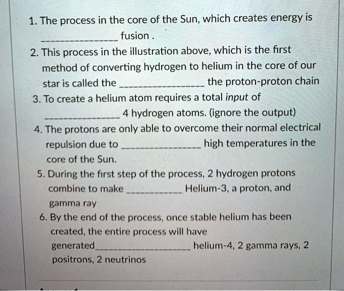 SOLVED 1. The process in the core of the Sun; which creates energy is