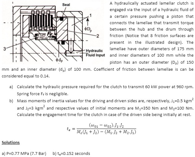 SOLVED: Seal Hydraulically actuated annular clutch engaged via the ...