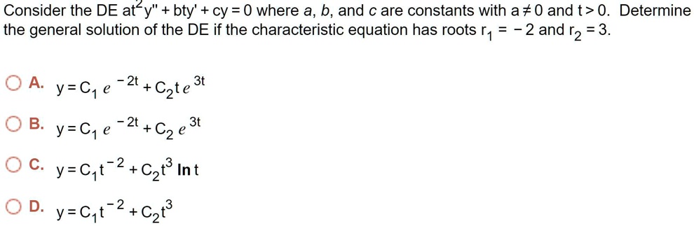 SOLVED: Consider The DE Ay" + By' + Cy = 0 Where A, B, And C Are ...