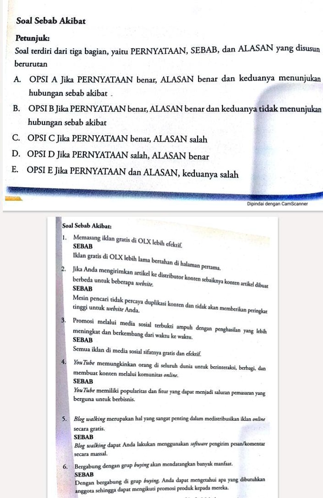 SOLVED: Mohon Dijawab Ya Sesuai Dengan Soalnya Soal Sebab Akibat ...