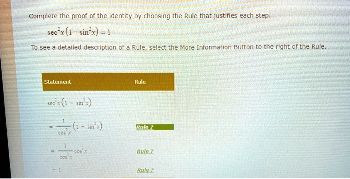 Complete The Proof Of The Identity By Choosing The Rule That Justifies ...