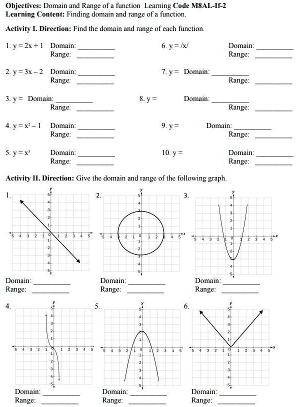 Solved Pa Sagot Plssplsssplsssplsssplsss Thanks Objectives Domain And Range Of Function Learning Code Msal If 2 Learning Content Finding Domain And Range Of A Function Activity Direction Find The Domain And Range Of Each Function