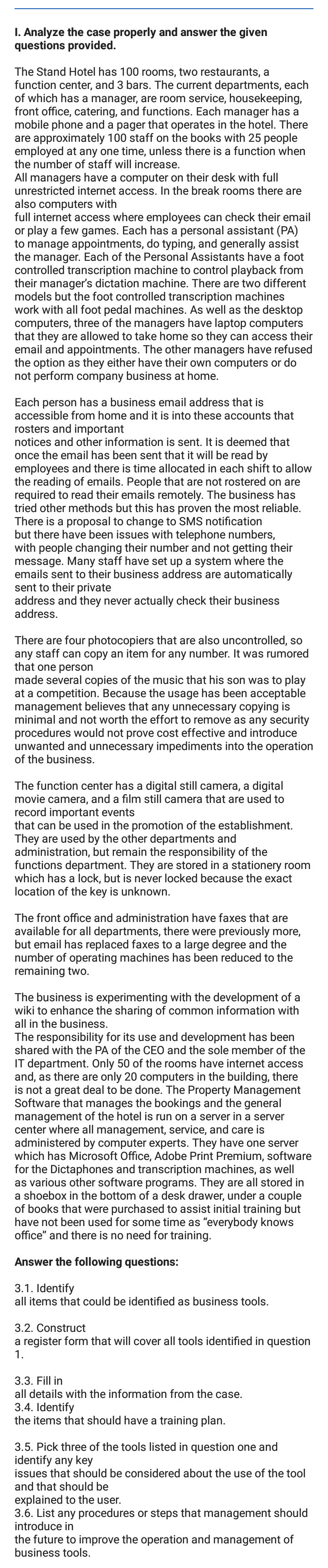 case study 4 the stand hotel has 100 rooms