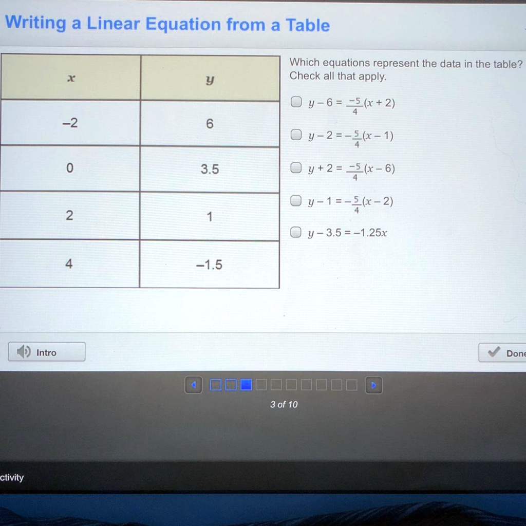 Solved Help Please I Will Give Brainliest Algebra Work Writing A Linear Equation From A Table Which Equations Represent The Data In The Table Check All That Apply 0 Y 6 5 X
