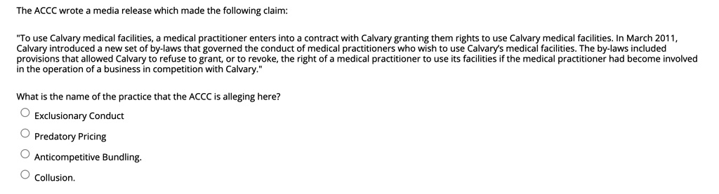 SOLVED: The ACCC wrote a media release which made the following claim ...