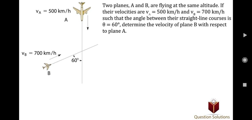 v A = 500 km/h v B = 700 km/h Two planes, A and B, are flying at the ...
