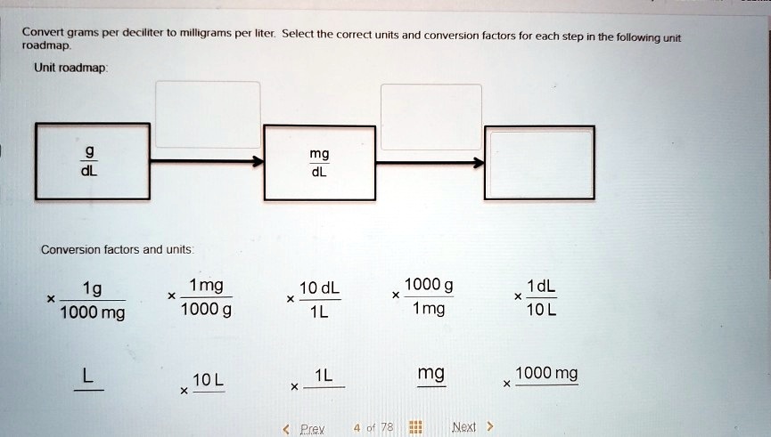SOLVED: Convert grams per deciliter to milligrams per liter. Select the ...