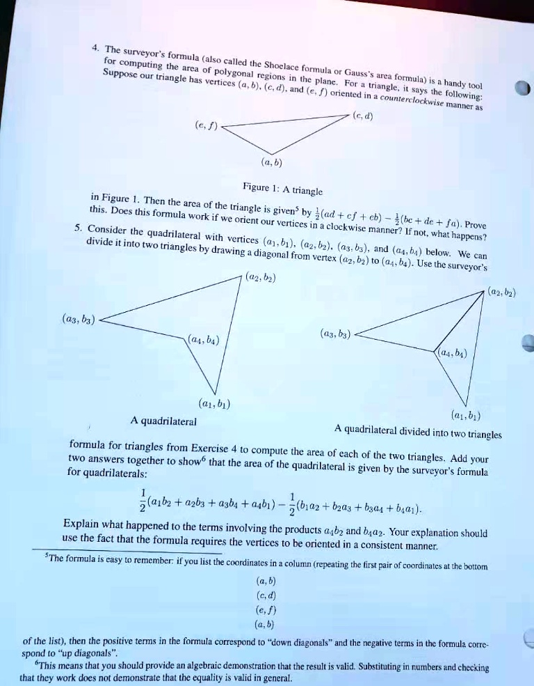 SOLVED The surveyor's formula for computing the area of a polygonal