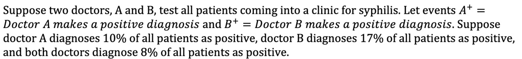 Suppose Two Doctors A And B Test All Patients Coming Into A Clinic For ...