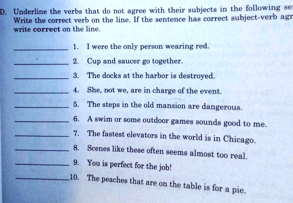 SOLVED Underline The Verbs That Do Not Agree With Their Subjects In 
