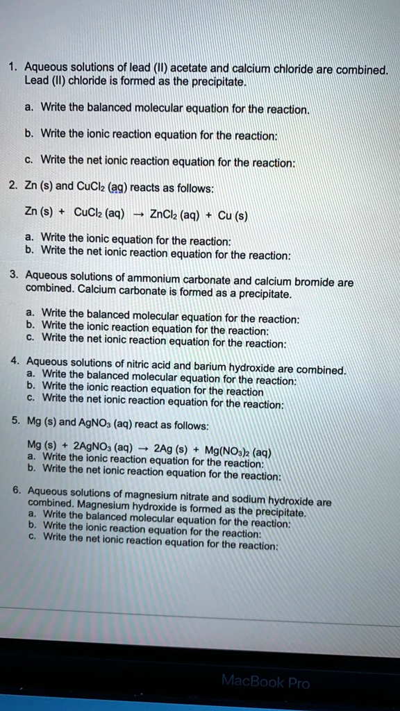SOLVED Aqueous solutions of lead (Il) acetate and calcium chloride are