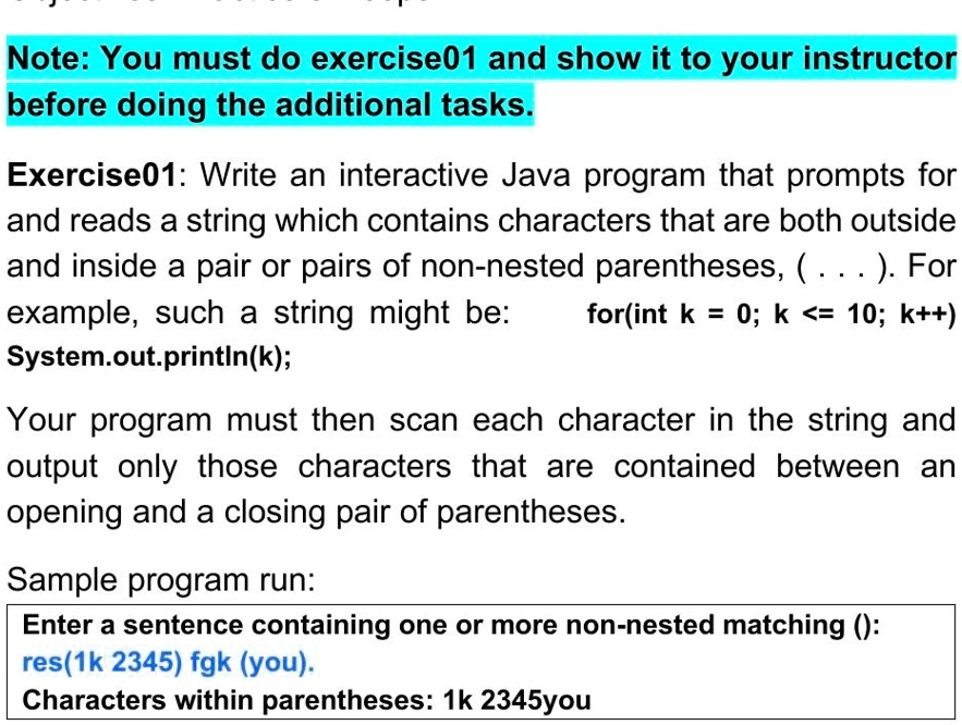 SOLVED: In Java language Note: You must do exercise01 and show it to ...