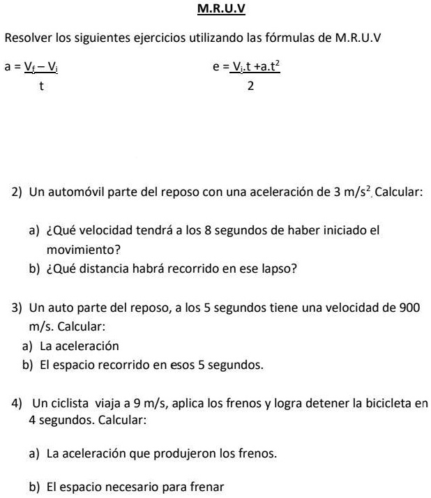 SOLVED: hola alguien que sepa de física por favor MRUV Resolver los ...